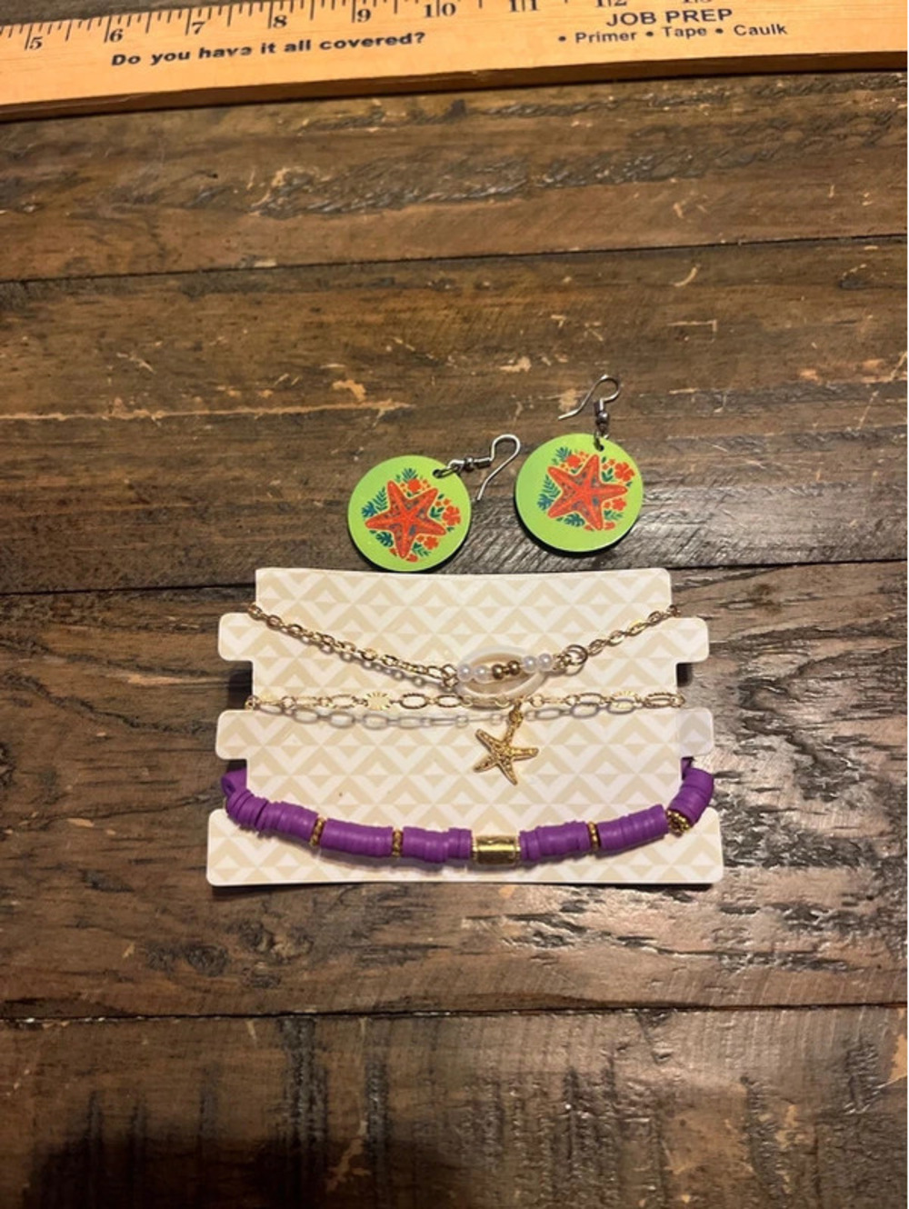 Cute Beach Jewelry Set Bracelets & Earrings Starfish Cowrie Shell